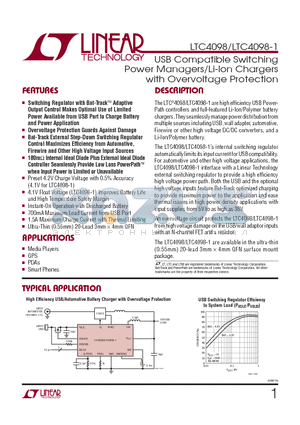 LTC4098EPDC-1-TRPBF datasheet - USB Compatible Switching Power Managers/Li-Ion Chargers with Overvoltage Protection