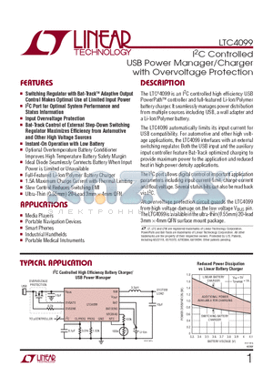 LTC4099EPDC-TRPBF datasheet - I2C Controlled USB Power Manager/Charger with Overvoltage Protection