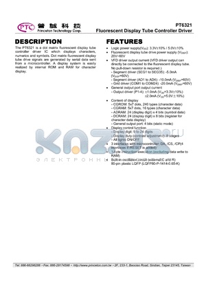 PT6321_10 datasheet - Fluorescent Display Tube Controller Driver