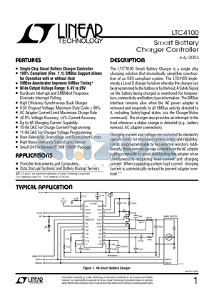 LTC4100EG datasheet - Smart Battery Charger Controller