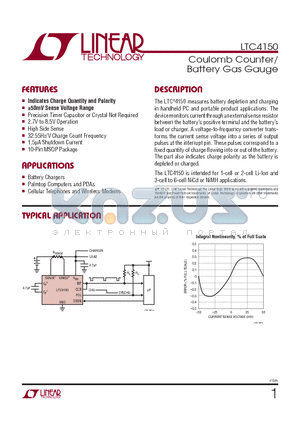 LTC4150CMS datasheet - Coulomb Counter/ Battery Gas Gauge