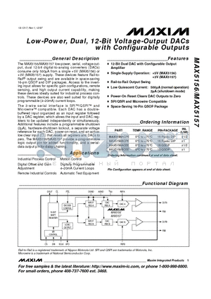 MAX5157BMJE datasheet - Low-Power, Dual, 12-Bit Voltage-Output DACs with Configurable Outputs