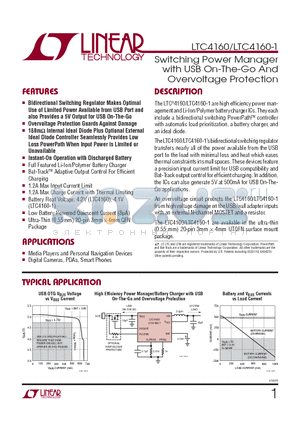 LTC4160 datasheet - Switching Power Manager with USB On-The-Go And Overvoltage Protection