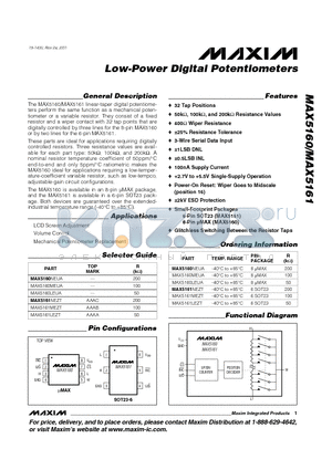 MAX5160NEUA datasheet - Low-Power Digital Potentiometers