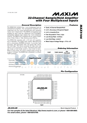 MAX5166 datasheet - 32-Channel Sample/Hold Amplifier with Four Multiplexed Inputs