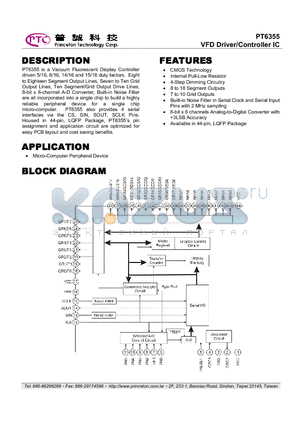 PT6355-LQ datasheet - VFD Driver/Controller IC