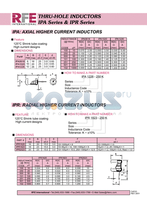 IPA0618 datasheet - THRU-HOLE INDUCTORS IPA Series & IPR Series