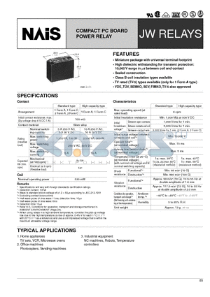 JW1FSN-DC24V datasheet - COMPACT PC BOARD POWER RELAY