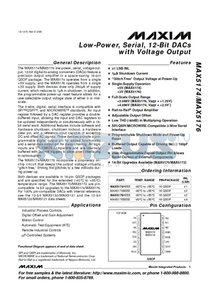 MAX5174 datasheet - Low-Power, Serial, 12-Bit DACs with Voltage Output