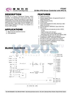 PT6397-LQ datasheet - 32 Bits VFD Driver Controller with RTC IC