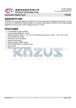 PT6398 datasheet - Automotive Digital Clock