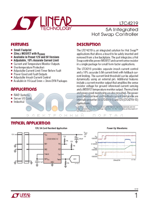 LTC4219IDHC-12-PBF datasheet - 5A Integrated Hot Swap Controller