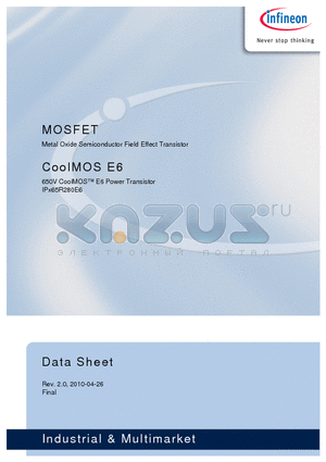 IPA65R280E6 datasheet - 650V CoolMOS E6 Power Transistor