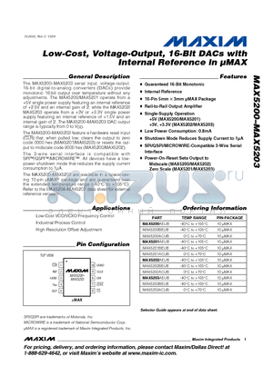 MAX5203 datasheet - Low-Cost, Voltage-Output, 16-Bit DACs with Internal Reference in lMAX