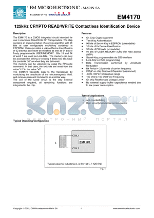 EM4170 datasheet - 125kHz CRYPTO READ/WRITE Contactless Identification Device