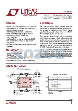 LTC4230 datasheet - Wide Operating Range Dual Hot Swap Controller Fast Response Limits Peak Fault Current