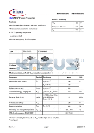 IPB050N06LG datasheet - OptiMOS^ Power-Transistor