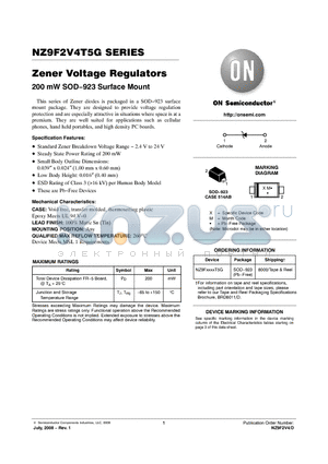 NZ9F22VT5G datasheet - Zener Voltage Regulators 200 mW SOD−923 Surface Mount