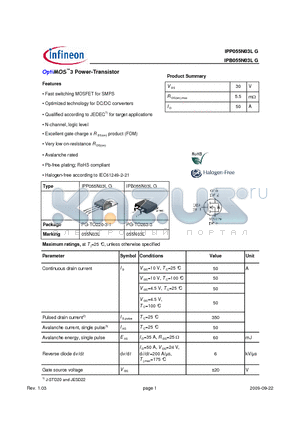 IPB055N03LG datasheet - OptiMOS3 Power-Transistor