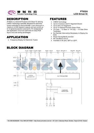 PT6524 datasheet - LCD Driver IC