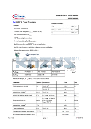 IPB06CN10NG datasheet - OptiMOS2 Power-Transistor