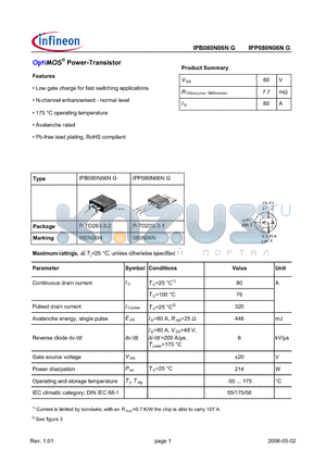 IPB080N06NG datasheet - OptiMOS^ Power-Transistor