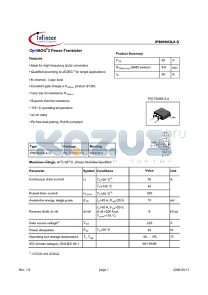 IPB09N03LAG datasheet - OptiMOS^2 Power-Transistor