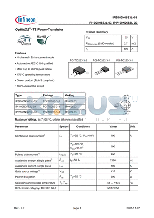 IPB100N06S3L-03_07 datasheet - OptiMOS-T2 Power-Transistor