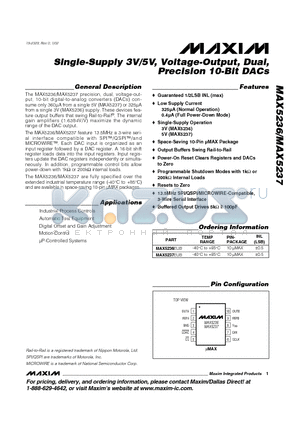 MAX5236-MAX5237 datasheet - Single-Supply 3V/5V, Voltage-Output, Dual, Precision 10-Bit DACs