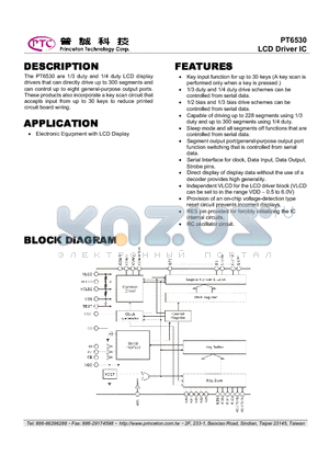 PT6530 datasheet - LCD Driver IC