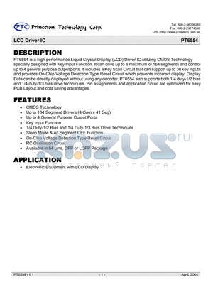 PT6554 datasheet - LCD Driver IC