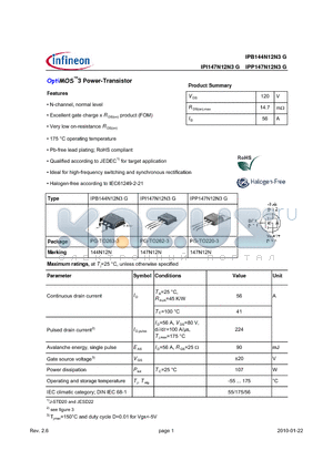 IPB144N12N3G datasheet - OptiMOS3 Power-Transistor