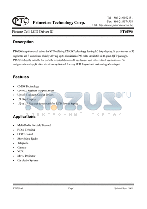 PT6596LQ datasheet - PICTURE CELL LCD DRIVER IC