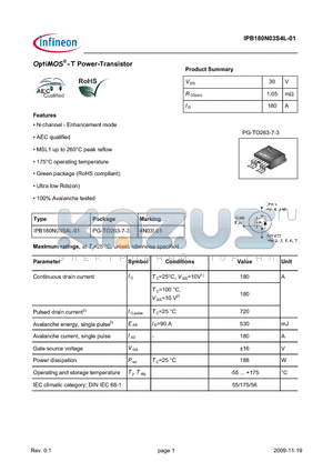 IPB180N03S4L-01 datasheet - T Power-Transistor