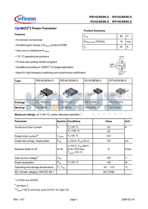 IPB16CNE8NG datasheet - OptiMOS^2 Power-Transistor