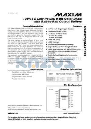 MAX5258 datasheet - 3V/5V, Low-Power, 8-Bit Octal DACs with Rail-to-Rail Output Buffers