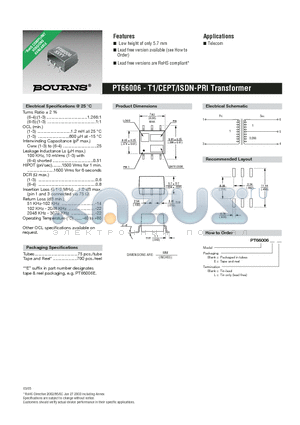 PT66006L datasheet - T1/CEPT/ISDN-PRI Transformer