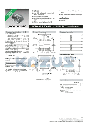 PT66007E datasheet - T1/E1/CEPT Transformer