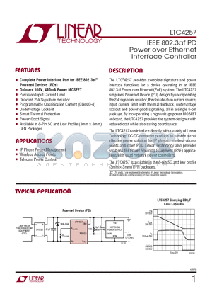 LTC4257IS8 datasheet - IEEE 802.3af PD Power over Ethernet Interface Controller