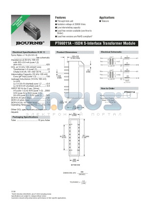 PT66011A datasheet - ISDN S-Interface Transformer Module