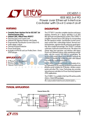 LTC4257IS8-1 datasheet - Power over Ethernet Interface Controller with Dual Current Limit