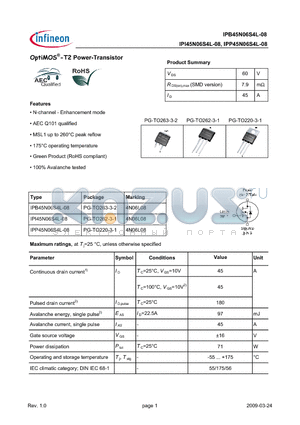 IPB45N06S4L-08 datasheet - OptiMOS-T2 Power-Transistor