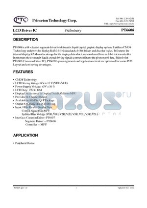 PT6608 datasheet - LCD Driver IC