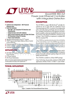 LTC4258_09 datasheet - Quad IEEE 802.3af Power over Ethernet Controller with Integrated Detection