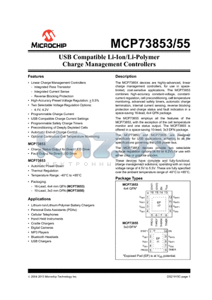 MCP73855 datasheet - USB Compatible Li-Ion/Li-Polymer Charge Management Controllers
