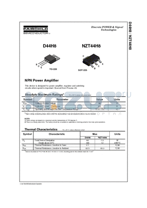 NZT44H8 datasheet - NPN Power Amplifier