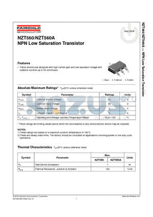 NZT560A_09 datasheet - NPN Low Saturation Transistor