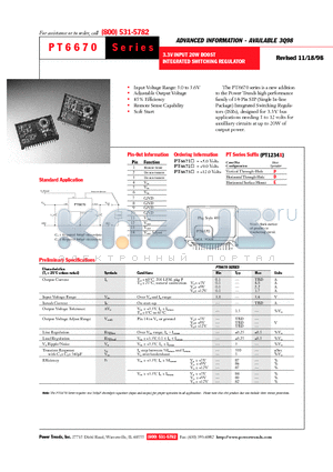 PT6673 datasheet - 3.3V INPUT 20W BOOST INTEGRATED SWITCHING REGULATOR