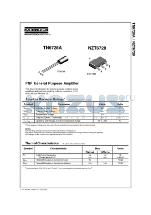 NZT6728 datasheet - PNP General Purpose Amplifier