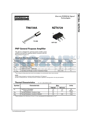 NZT6729 datasheet - PNP General Purpose Amplifier